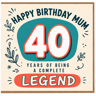 40th Birthday Card for Mum, Years of Being a Complete Legend Birthday Card