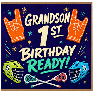 Grandson 1st Birthday Card, Lacrosse Sports Birthday Card