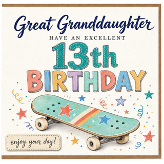 13th Birthday Card for Great Granddaughter, Skateboard Theme Birthday Card