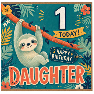 Daughter 1 Today Birthday Card, Cute Sloth Happy Birthday Card
