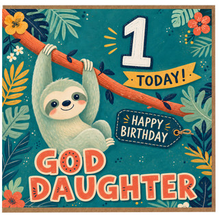 God Daughter 1st Birthday Card, Cute Sloth Happy Birthday Card