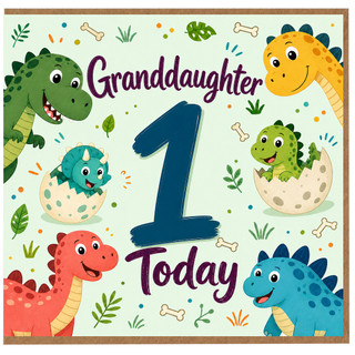 Granddaughter 1st Birthday Card - 1 Today Cute Dinosaur Birthday Card