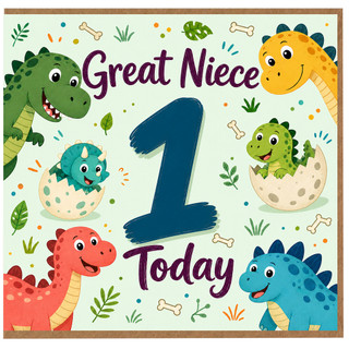 Great Niece 1st Birthday Card, Dinosaur Themed Card for Great Niece