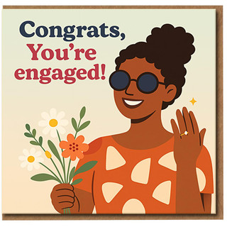 Congrats, You're Engaged! Engagement Congratulations Card - Modern Illustration with Flowers & Ring - Cheerful Celebration Card - Blank Inside with Envelope