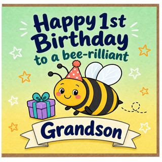 Grandson 1st Birthday Card, Cute Bee Party Card, Bee - rilliant Birthday Card