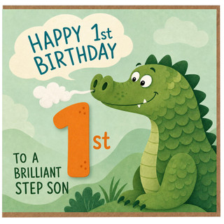 1st Birthday Card for Step Son, Cute Dinosaur Birthday Card