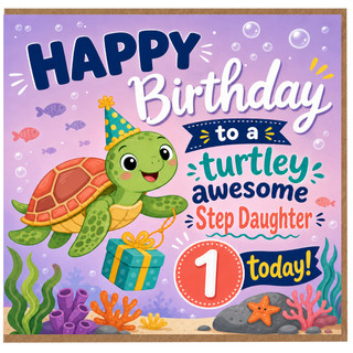 1st Birthday Card for Step Daughter, Cute Turtle Birthday Card