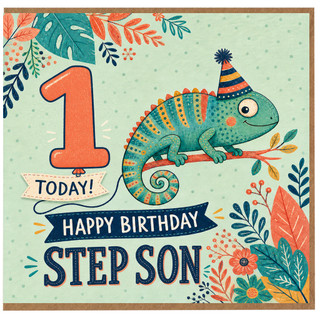 1st Birthday Card for Step Son, Happy Birthday Dinosaur Card