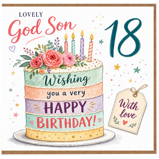 18th Birthday Card for Son, Lovely God Son Birthday Card with Cake and Flowers