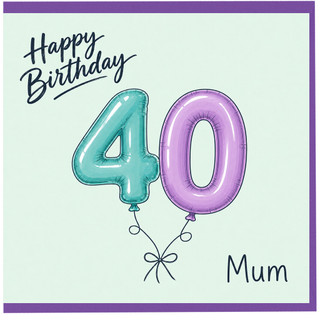 Mum 40th Birthday Card, Happy Birthday 40 Balloon Design
