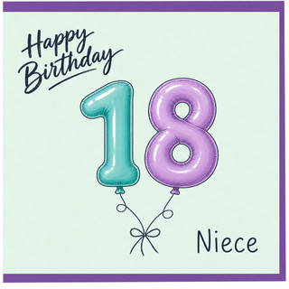 18th Birthday Card for Niece, Happy Birthday Balloon Number 18 Card