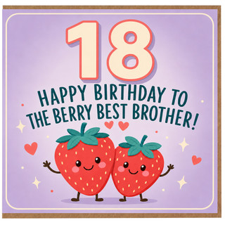 18th Birthday Card for Brother, Cute Strawberry Happy Birthday Card