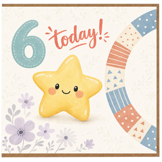 6th Birthday Card, Cute Star Design