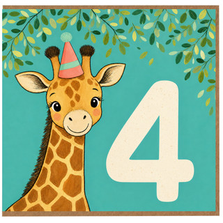 4th Birthday Card, Cute Giraffe Card