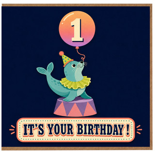 1st Birthday Card, Cute Seal Birthday Card