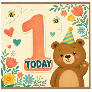 1st Birthday Card, Cute Teddy Bear First Birthday Card