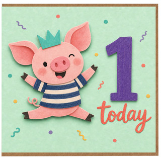 1st Birthday Card, Cute Pig 1 Today Card