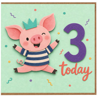 3rd Birthday Card, Cute Pig Today Card