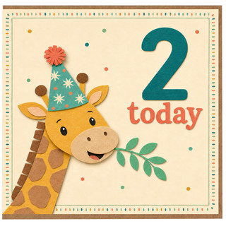 2nd Birthday Card, Cute Giraffe Birthday Card