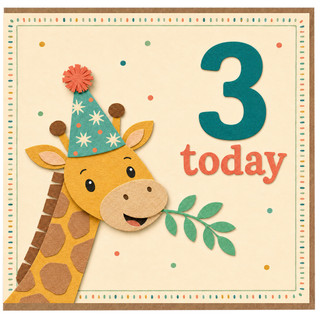 3rd Birthday Card, Cute Giraffe 3 Today