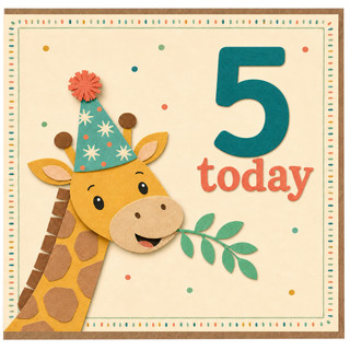 5th Birthday Card, - Cute Giraffe 5 Today Design