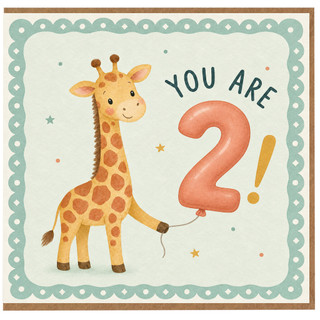 2nd Birthday Card, Cute Giraffe You Are 2 Card