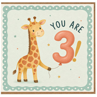 3rd Birthday Card, Cute Giraffe Birthday Card
