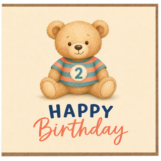 2nd Birthday Card, Cute Teddy Bear Happy Birthday Card