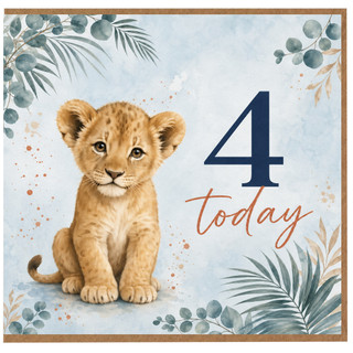 4th Birthday Card, Cute Lion Cub 4 Today Card