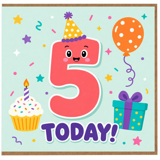 5th Birthday Card, Cute Today Birthday Card