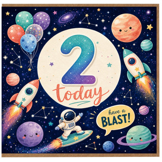2nd Birthday Card, Space Rocket and Astronaut Today Card