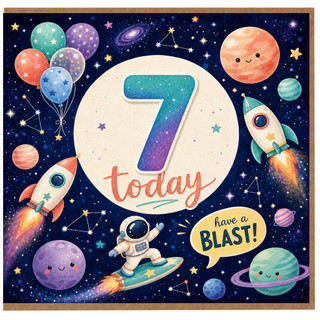 7th Birthday Card, Space Theme Birthday Card, Have a Blast
