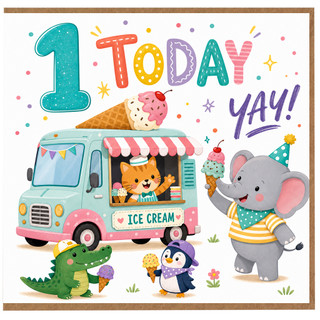 1st Birthday Card, Cute Ice Cream Van First Birthday Card