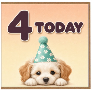 4th Birthday Card, Cute Puppy 4 Today