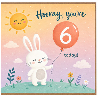 6th Birthday Card, Cute Bunny Balloon Card