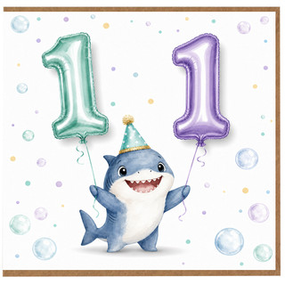 1st Birthday Card, Cute Shark With Number 1 Balloons, Children's Birthday Card