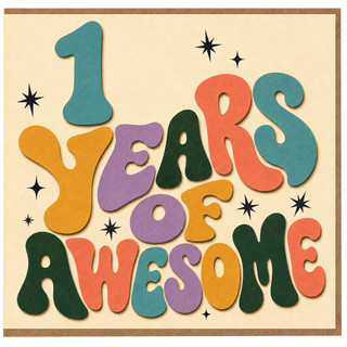1st Birthday Card, 1 Years of Awesome Retro Colourful Typography Card