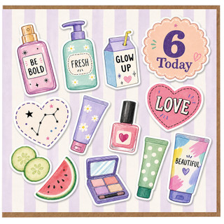 6th Birthday Card, 6 Today Beauty and Self - Care Collage Card