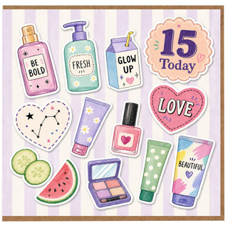 15th Birthday Card, Teen Girl Beauty and Skincare Design