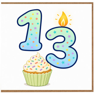 13th Birthday Card, Cute Cupcake Candle Design