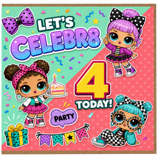 4th Birthday Card, Let's Celebrate 4 Today Party Card