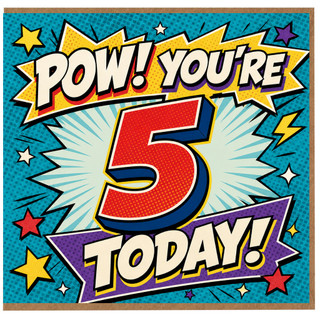 5th Birthday Card, Comic Book Style Pow! You're 5 Today Card