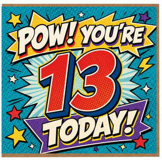 13th Birthday Card, POW! You're 13 Today Comic Book Style Card