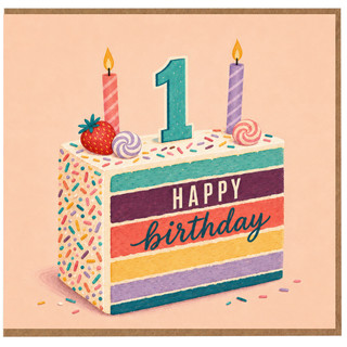 1st Birthday Card, Happy Birthday Cake Design