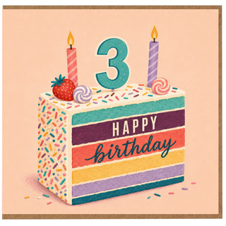3rd Birthday Card, Happy Birthday Cake Design