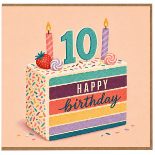 10th Birthday Card, Happy Birthday Cake Design