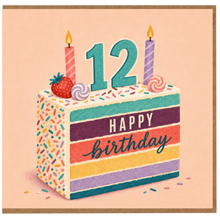 12th Birthday Card, Happy Birthday Cake Design