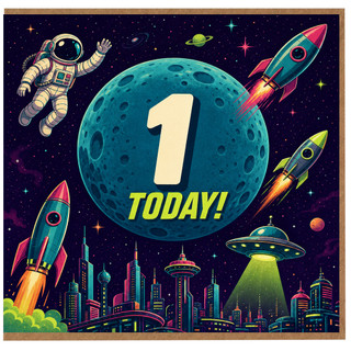 1st Birthday Card, Space Theme First Birthday Card, Boys First Birthday Card