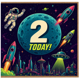 2nd Birthday Card, Space Theme