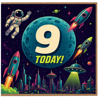 9th Birthday Card, Space Rocket Astronaut Today!
